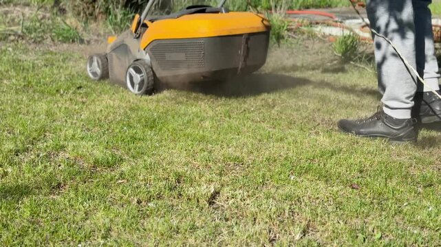 Lawn aeration or scarification, spring gardening work	