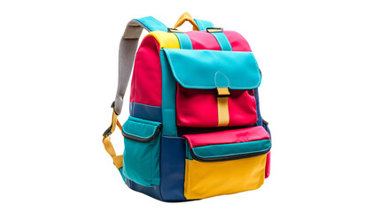 Vibrant Multifunctional Backpack with Various Pockets Isolated on White Background