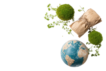 Green Plant Covering Globe Wrapped in Package on Striped Backgrounds