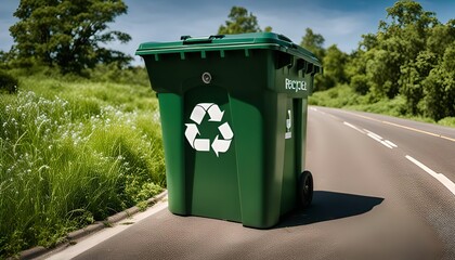 Green Recycling Bin on a Roadside