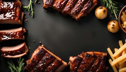 Delicious BBQ Ribs with Potatoes and Fries