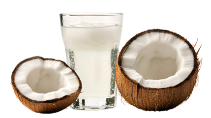 Refreshing Coconut Water Glass with Slice on White Background