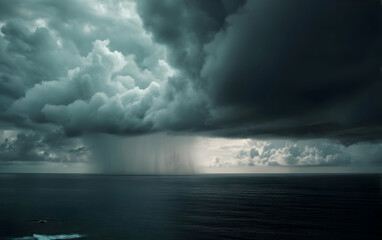 Crying cloud releases rain over the ocean, sky mourns the sea's loss.