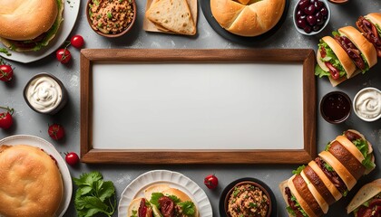 Delicious Sandwiches on a Grey Background with a White Frame