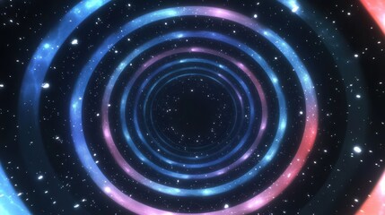 Fototapeta premium A swirling tunnel of colorful rings against a starry background, evoking a sense of depth.