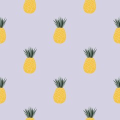 Tropical pineapples seamless pattern on lavender background
