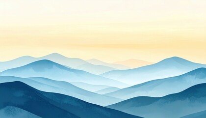 Serene nature landscape mountains at dawn digital artwork tranquil environment wide angle view soothing aesthetic