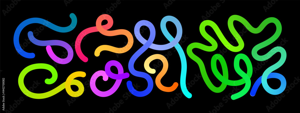 Poster abstract black background with gradient color waves and lines.