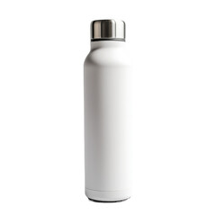 White reusable bottle with metal cap on transparent background