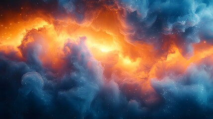 Fototapeta premium A majestic nebula showcases vibrant orange clouds and faint stars, a cosmic dreamscape. Suitable for projects needing a celestial touch.
