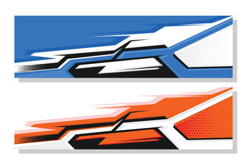 Car wrap design vector. Graphic abstract stripe racing background kit designs for wrap vehicle race car rally adventure and livery in orange and blue color combination EPS 10