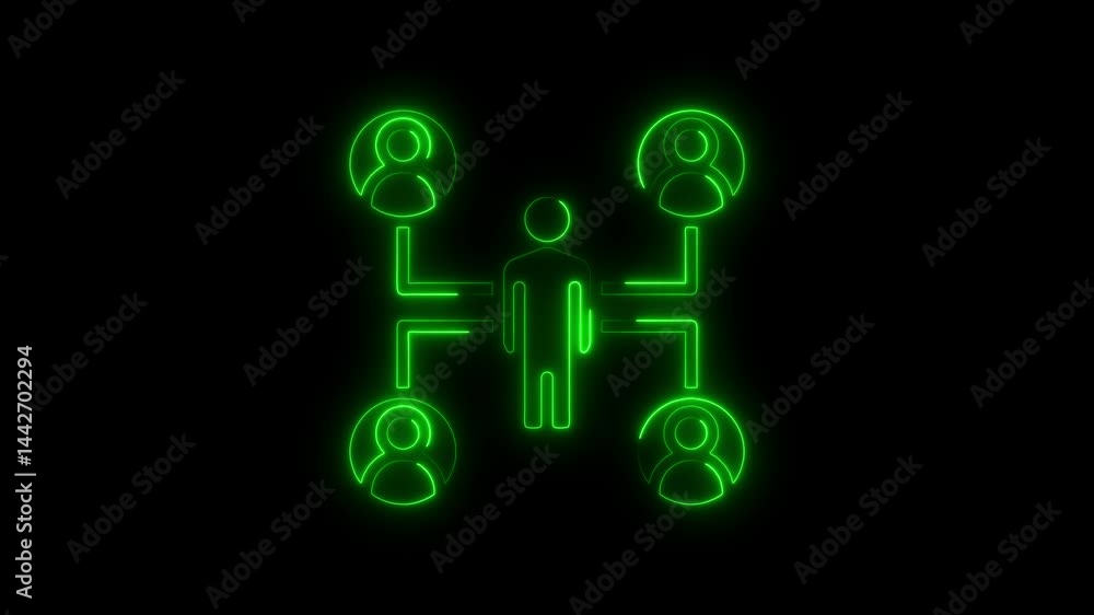 Poster glowing green network connection concept with user icons on black background