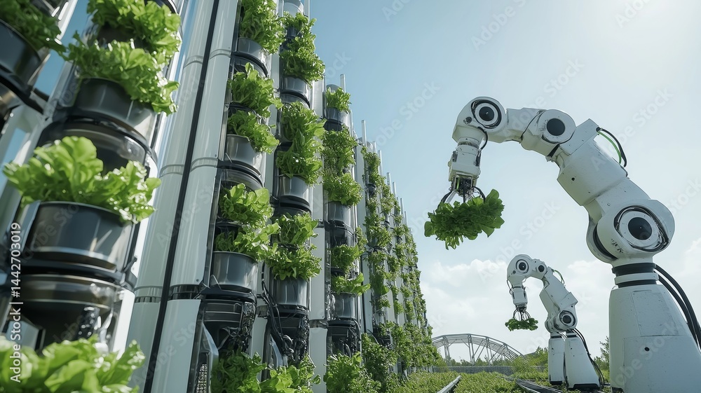 Poster innovative automation transforms vertical farming with robotics and plants in a sustainable ecosyste