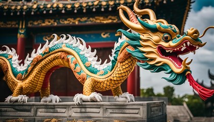Fototapeta premium Magnificent Golden Dragon Statue