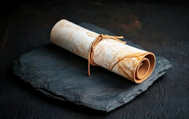 Vintage Scroll on Slate Background with Natural Rustic Texture