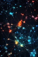 Fototapeta premium Abstract network mesh grid connecting points of light, visualizing global communication and data transfer across vast distances