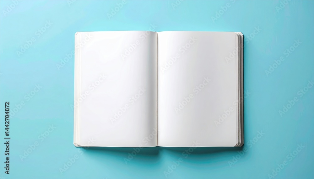 Poster Creative blank notebook for journaling writing and sketching minimalist design blue background top-down view inspiration tool