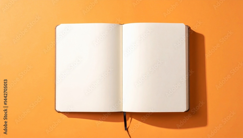 Poster creative writing inspiration minimalist workspace open notebook on orange background calm environmen
