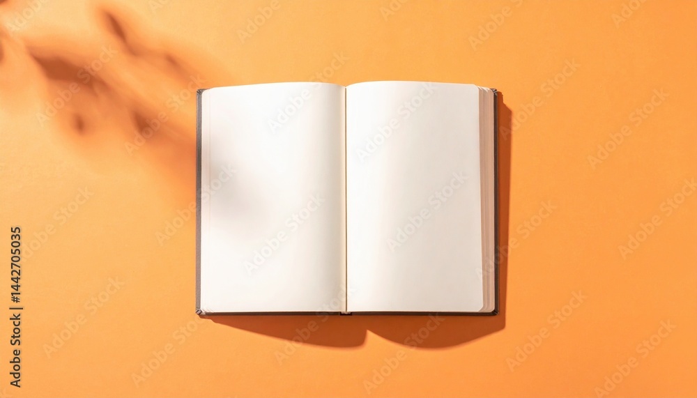 Poster creative writing inspiration orange background blank notebook minimalist style overhead view artisti