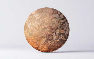 Elegant Round Bronze Plate with Floral Engraving Design for Decor