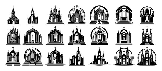 church and cathedral silhouette set black vector religious architecture icons