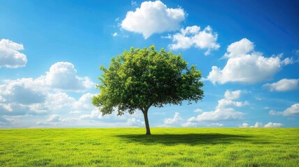 Single tree in an open field positioned at a rule of thirds intersection