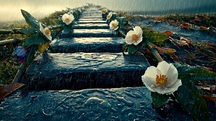 Mountain Path Rain Flowers