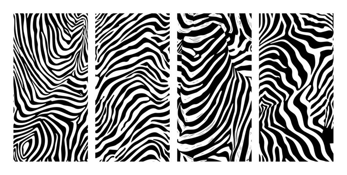 zebra stripe pattern set black abstract silhouette vector animal skin texture