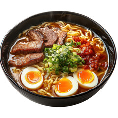  Japanese ramen soup with eggs and meat isolated on transparent background
