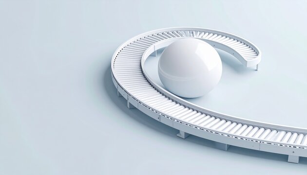 Innovative conveyor system modern factory digital render minimalist design aerial view efficiency concept