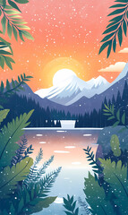 Peaceful Mountain Lake Sunrise Scene