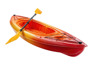 Orange And Red Kayak With Yellow Paddle On Transparent Background