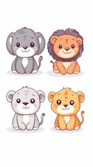 Naklejka premium Cartoon Elephant and Lion Pair