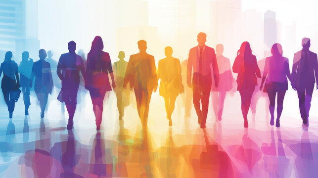 An abstract representation of HR management concepts like talent acquisition merged with workforce diversity, showcasing inclusive hiring practices.