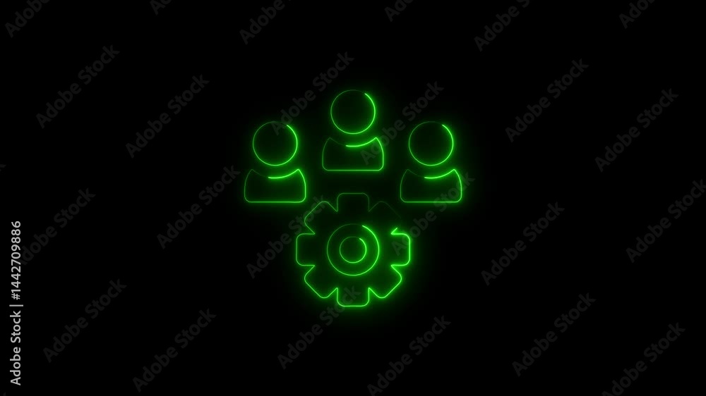 Aufkleber green neon teamwork and system configuration gears animation on black background