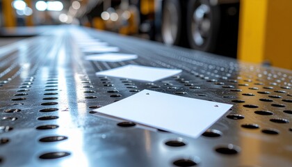 Metal surface with blank identification tags in industrial environment
