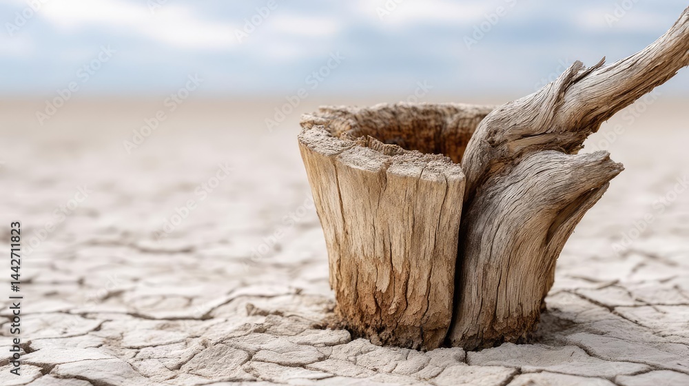 Poster tree stump demonstrating illegal logging and ecosystem damage concept. a dried tree stump emerging f