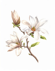 Obraz premium Ilustracja vintage, kwiaty Magnolii na białym tle, tapeta, dekoracja. Generative AI
