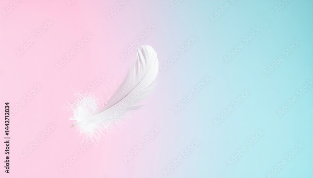 Poster floating white feather against a soft gradient background abstract art calm atmosphere modern aesthe