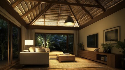 Traditional living room with a sofa and entertainment center setup
