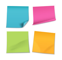 Vector set of realistic colorful blank sticky post it notes with rolled edges isolated on white background