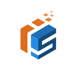 Unique 3D RS Monogram Logo with Geometric Cube, Pixels, and Bold Colors