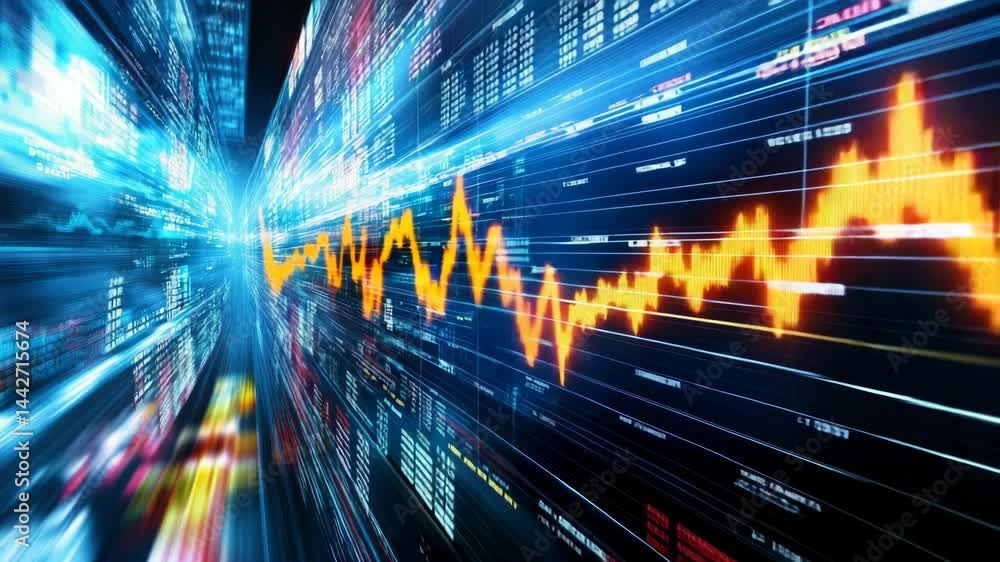 Poster abstract financial data visualization with dynamic graph elements