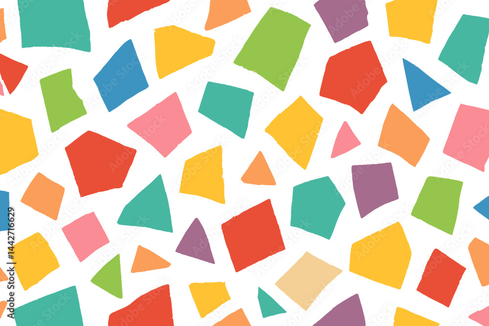 Poster colorful flat vector illustration of abstract shapes scattered across a white background creating a 