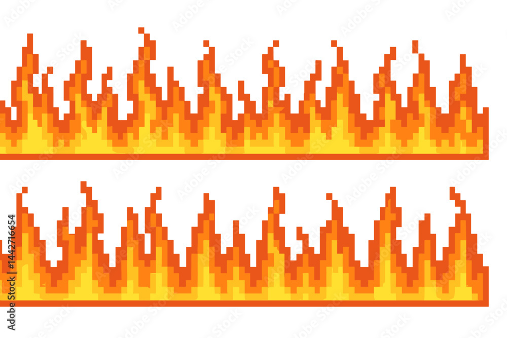 Poster pixel art flames creating a dynamic background for illustrations or designs with a vibrant color pal