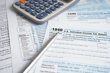 Obraz premium Tax form 1040 U.S. Individual Income Tax Return, business finance.
