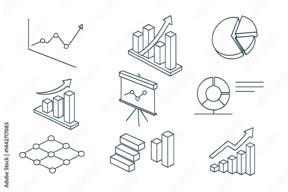 Aufkleber graphical representation of financial data analysis using various chart types for effective visualiz