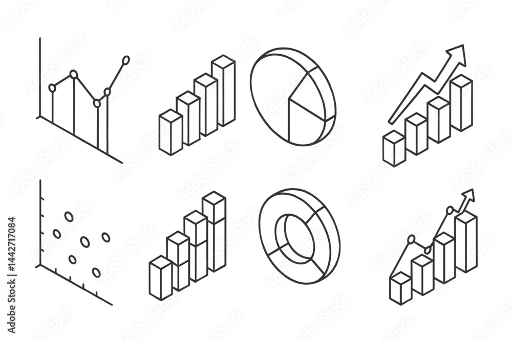 Poster graphic representations of data trends and statistics using vector flat illustration style for busin