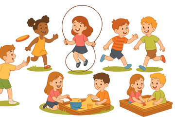 Children enjoying outdoor activities in a vibrant park setting during a sunny day