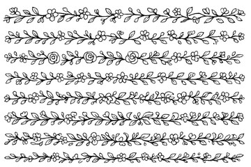 Obraz premium Decorative floral borders in a vector flat illustration style featuring roses and leaves suitable for various design projects